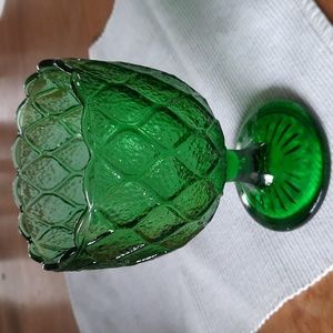 Vintage 1960s Harlequin Pattern Emerald Green Pressed Glass Pedestal Compote